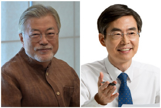 문재인 전 대통령(왼쪽)과 조경태 국민의힘 의원. <조경태 의원실, 더불어민주당 제공>